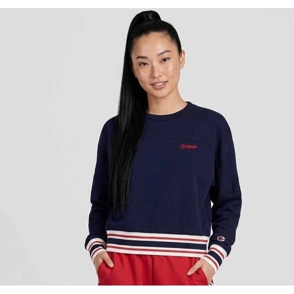 Champion Women's French Terry Sweatshirt - Navy Medium Elective Cropped Crew
